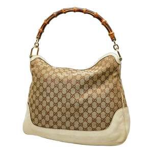 Gucci Diana Bamboo GG Canvas Medium Shoulder Bag White